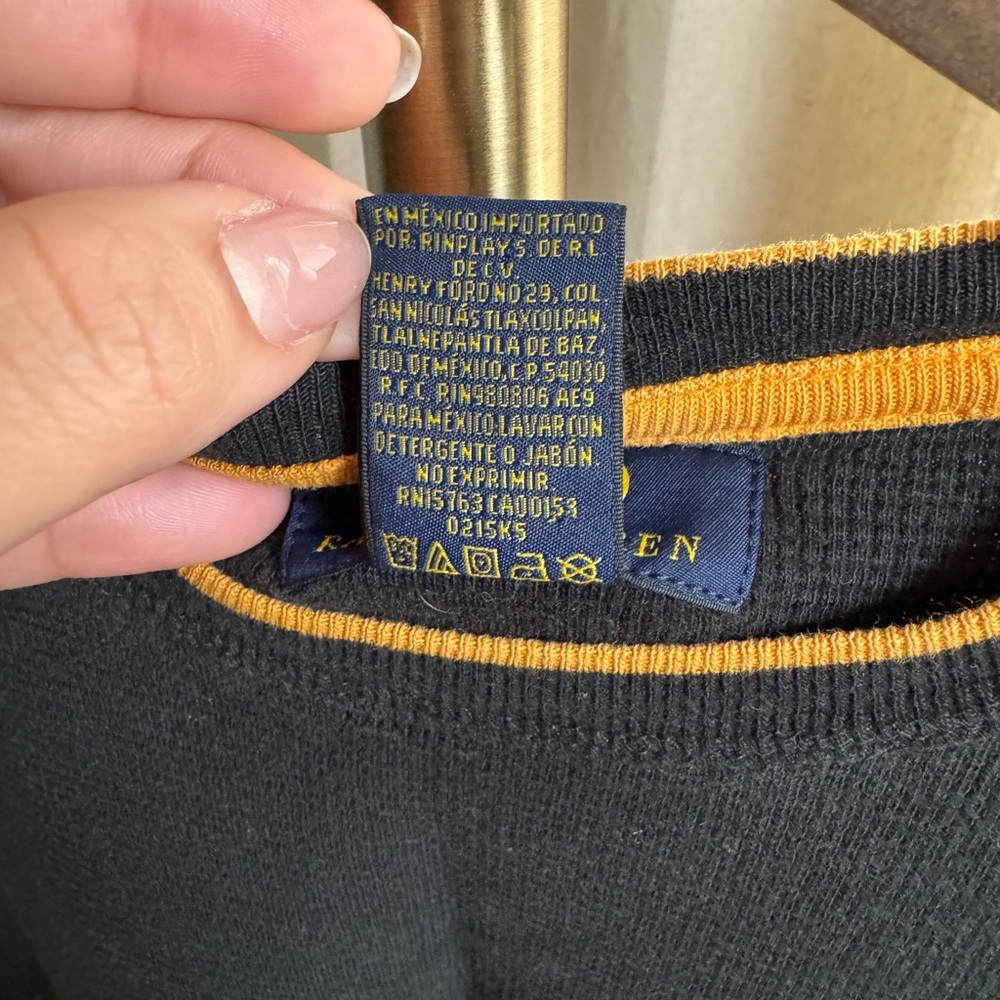 Polo by Ralph Lauren Black Shirt with Yellow Trim | Large - Picture 3 of 4